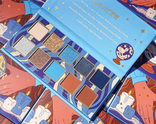 paleta de sombras tonos cafes y azul